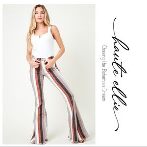 BOHO BABE BOLD-Striped Denim Flare Jeans